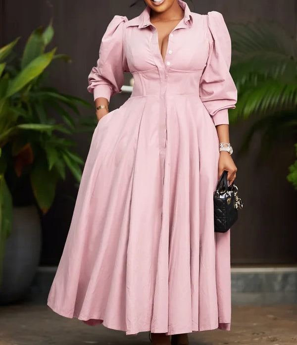 Women Casual Button Long Sleeve Dresses