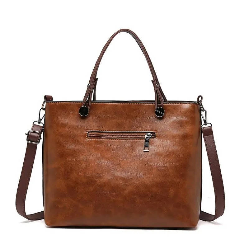 Vintage Style Leather Handbag With Shoulder Strap