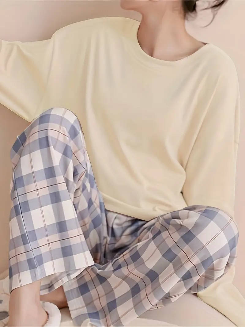 Womens Plaid Pants Pajama Set