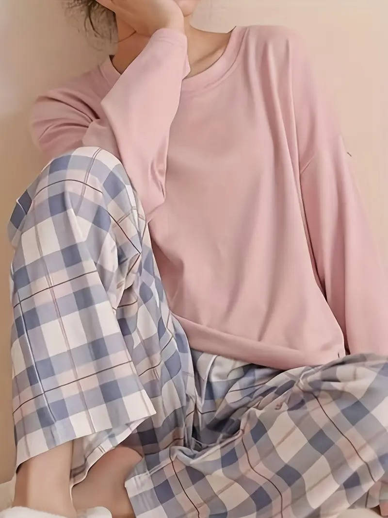 Womens Plaid Pants Pajama Set