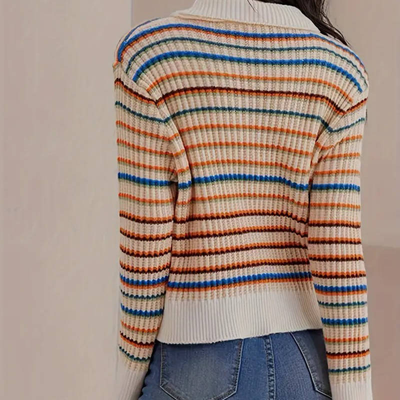 Women's Colorful Striped Knitted Cardigan