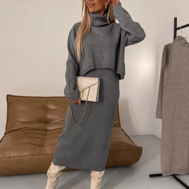 Womens Turtleneck 2 Piece Dress Long Sleeve