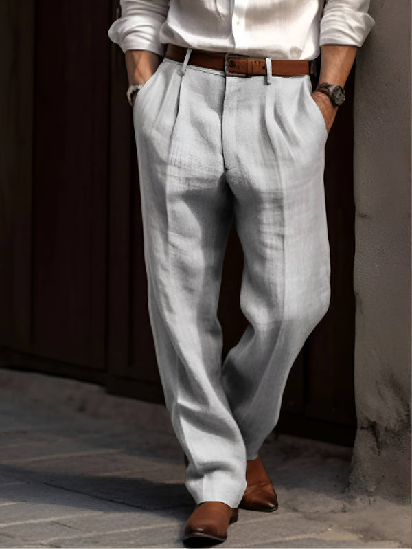 Classic Pleated Linen Pants For Men