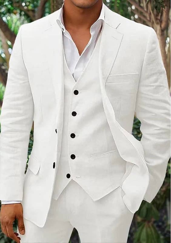 Men's Linen 3-Piece Suit For Beach Weddings And Summer Parties