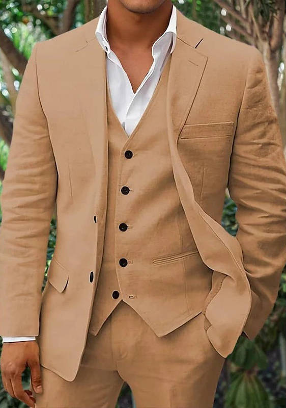 Men's Linen 3-Piece Suit For Beach Weddings And Summer Parties