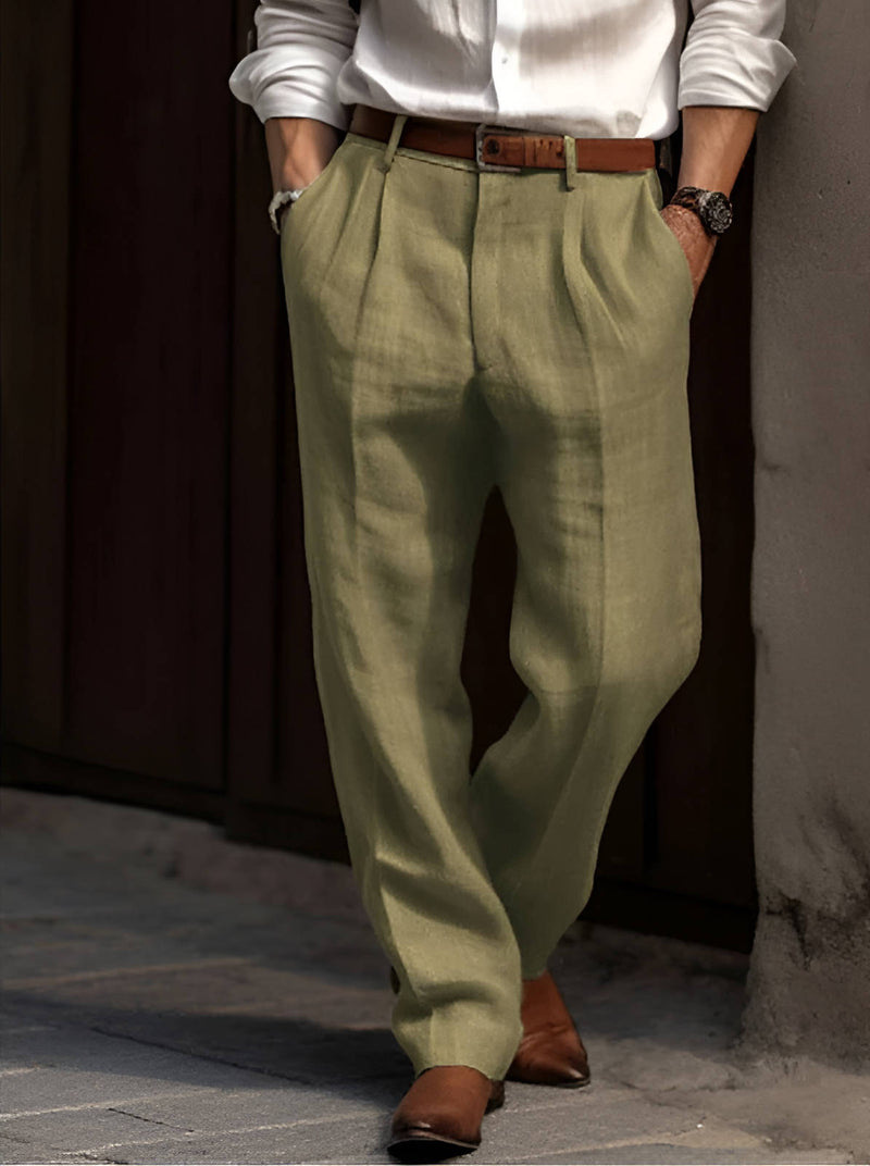 Classic Pleated Linen Pants For Men