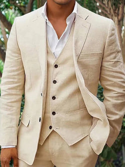 Men's Linen 3-Piece Suit For Beach Weddings And Summer Parties