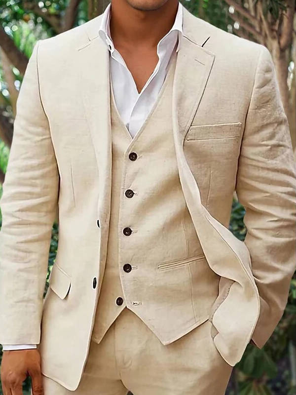 Men's Linen 3-Piece Suit For Beach Weddings And Summer Parties