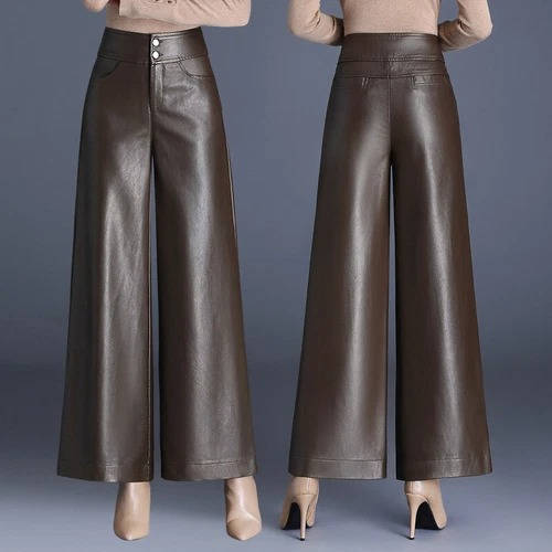 Womens Leather Wide Leg Pants