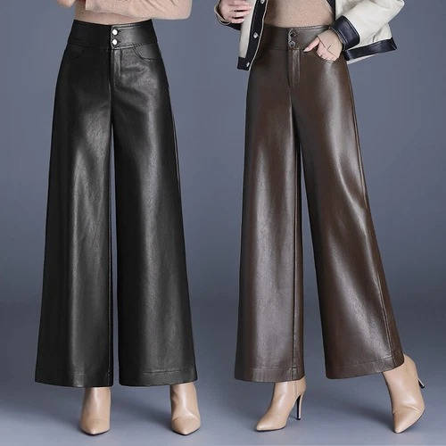 Womens Leather Wide Leg Pants