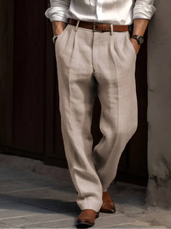 Classic Pleated Linen Pants For Men