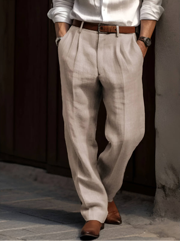 Classic Pleated Linen Pants For Men