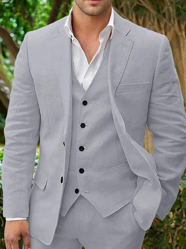 Men's Linen 3-Piece Suit For Beach Weddings And Summer Parties
