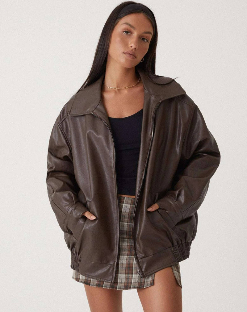 Womens Oversized Leather Bomber Jacket