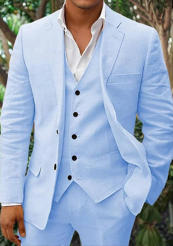 Men's Linen 3-Piece Suit For Beach Weddings And Summer Parties