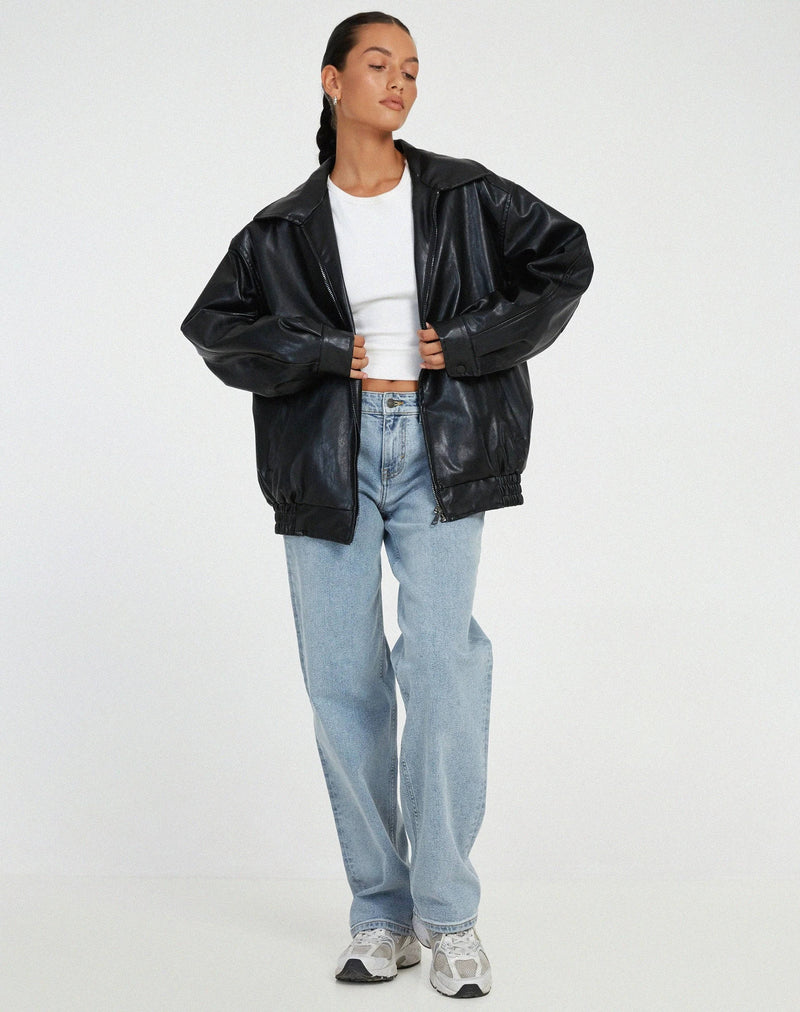 Womens Oversized Leather Bomber Jacket