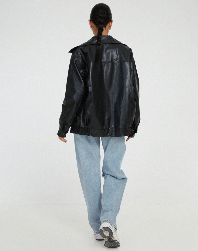 Womens Oversized Leather Bomber Jacket