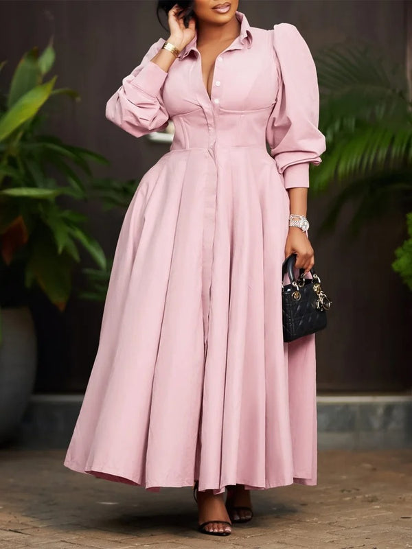 Women Casual Button Long Sleeve Dresses