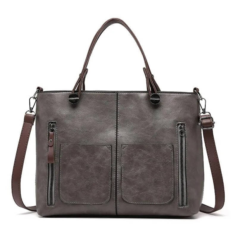 Vintage Style Leather Handbag With Shoulder Strap