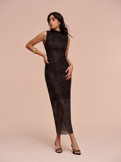 Jersey Lined Sleeveless Mesh Dress