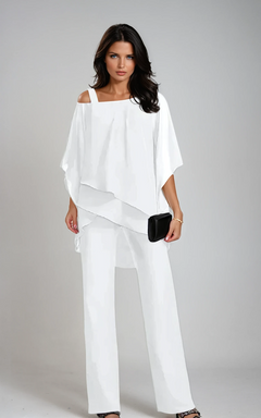 Two Piece Tiered Top and Wide Leg Pants Set with Flowing Layers