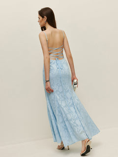 Lace-Up Back Floral Lace  Dress