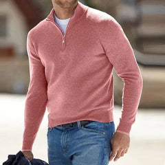 Men Quarter Zip Knit Pullover Sweater with Ribbed Mock Neck and Long Sleeves