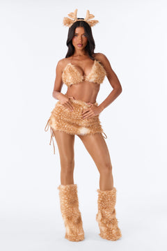 Deer Costume Set with Antler Headband and Faux Fur Trim, Leg Warmers Included