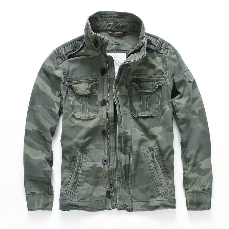 Men's M65 Retro Denim Cargo Jacket Outdoor Multi Pocket Field Coat