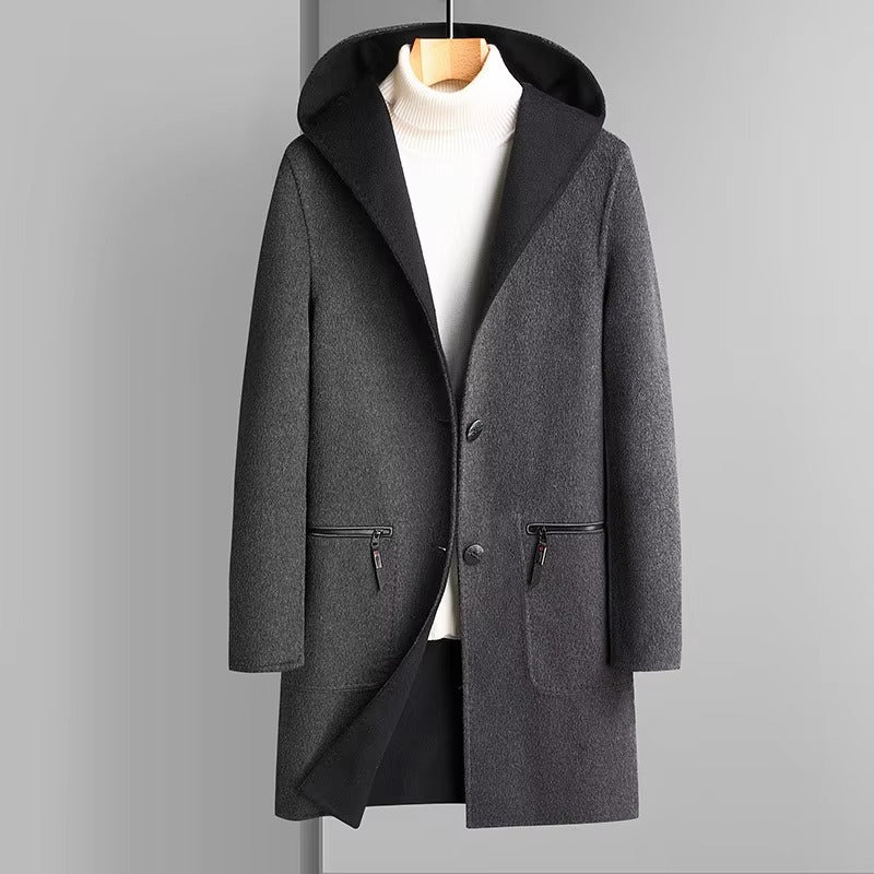 Men's Reversible Wool Blend Hooded Trench Coat