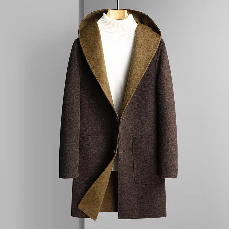 Men's Reversible Wool Blend Hooded Trench Coat