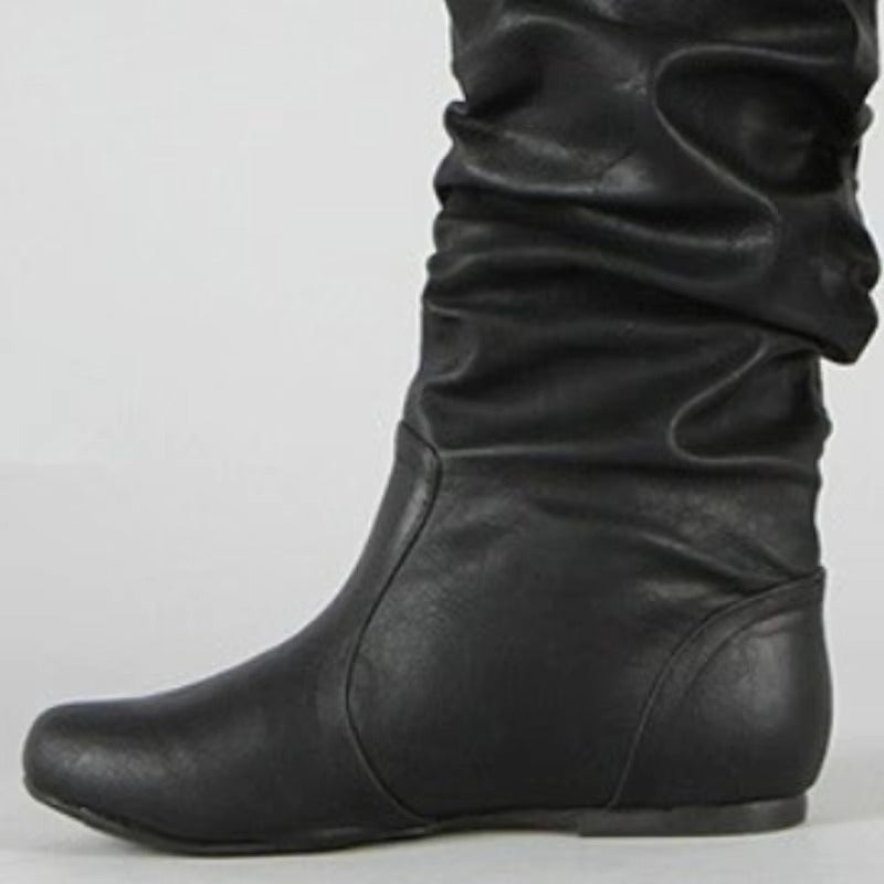 Vintage Women’s Knee High Riding Boots with Wedge Heel in Brown Gray Black