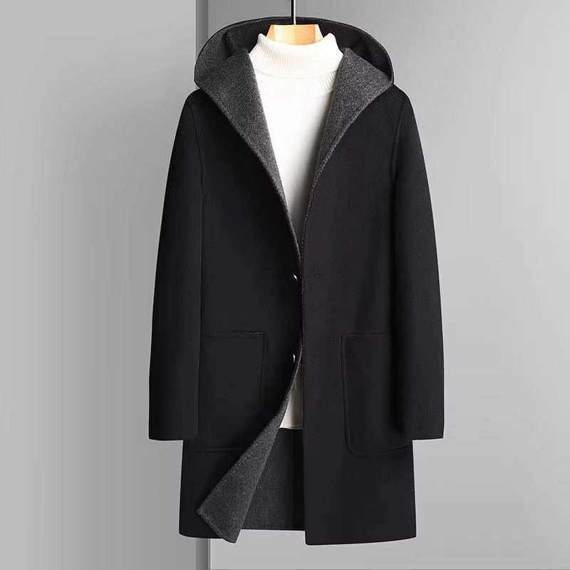 Men's Reversible Wool Blend Hooded Trench Coat
