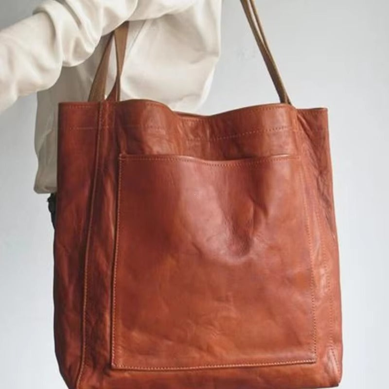 Large Capacity Retro Faux Leather Tote Shoulder Bag for Women Casual Versatile Handbag and Purse