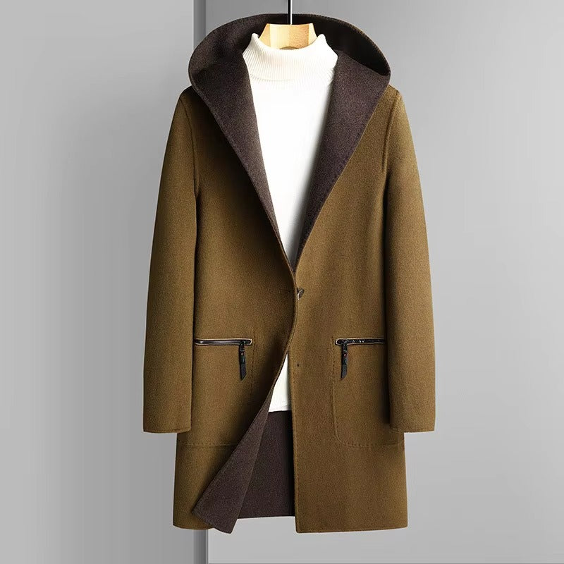 Men's Reversible Wool Blend Hooded Trench Coat