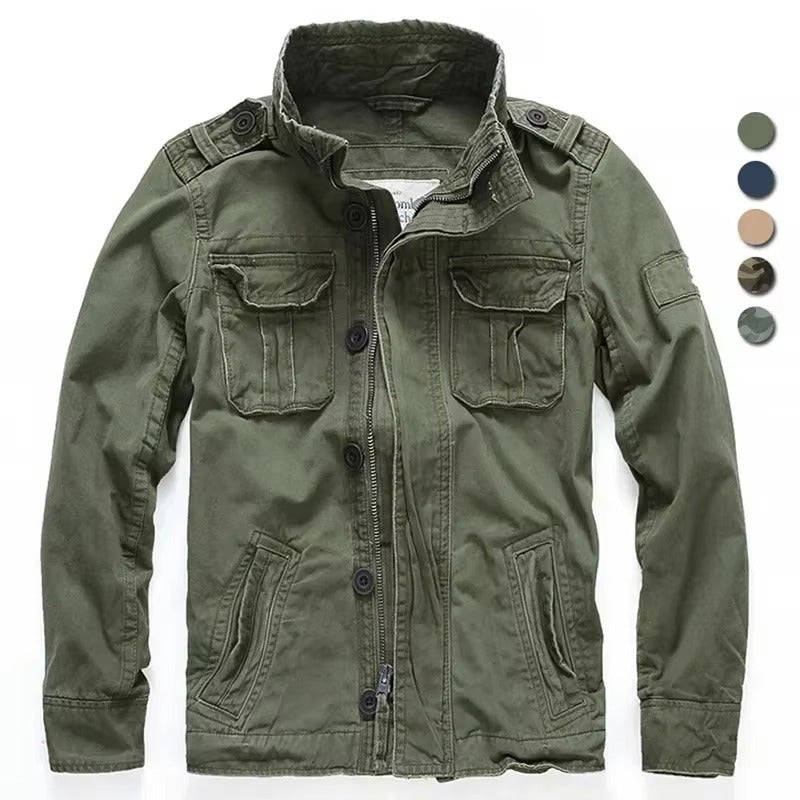 Men's M65 Retro Denim Cargo Jacket Outdoor Multi Pocket Field Coat