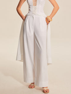 Mid-Waist Wide-Leg Pants With  Pockets