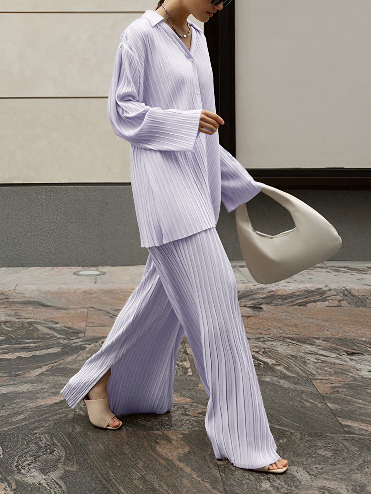 Geometric Plissé Pant 2-Piece Set