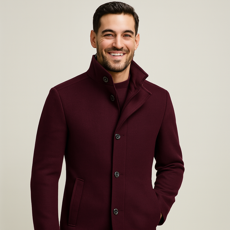 Men's Long Wool Winter Coat with Stand Collar and Detachable Vest