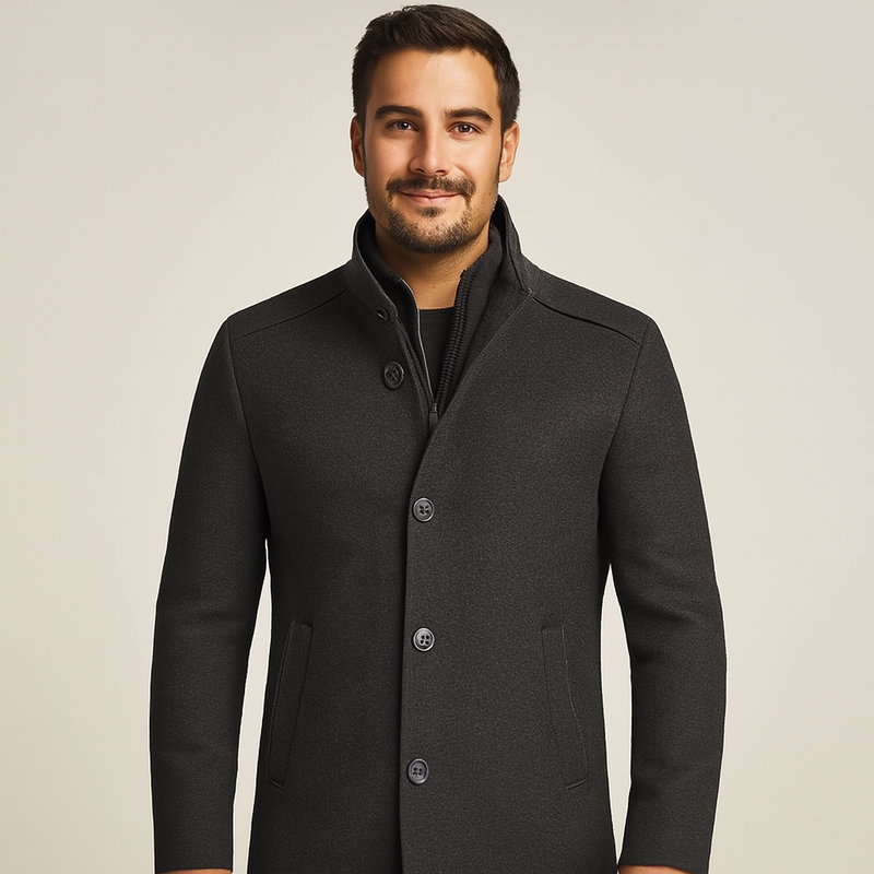 Men's Long Wool Winter Coat with Stand Collar and Detachable Vest