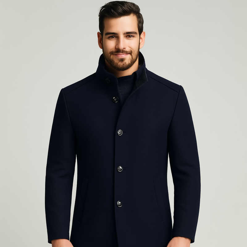 Men's Long Wool Winter Coat with Stand Collar and Detachable Vest