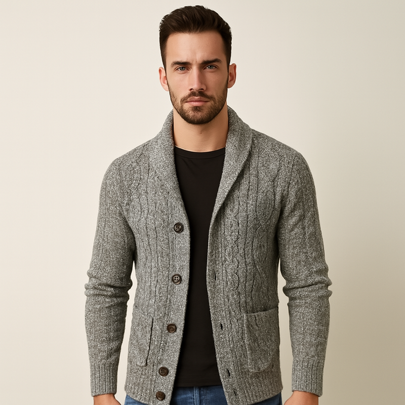 Men's Slim Fit Solid Color Knit Cardigan Coat for Autumn and Winter