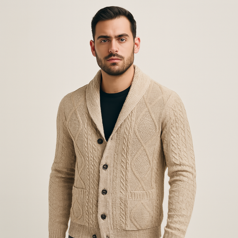 Men's Slim Fit Solid Color Knit Cardigan Coat for Autumn and Winter