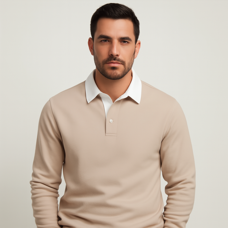 Autumn Polo Neck Cotton Sweatshirt for Men, Casual and Social Wear
