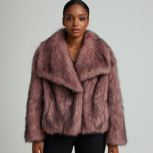 Women’s Elegant Faux Fur Coat, Fluffy Long Sleeve Lapel Jacket for Autumn and Winter