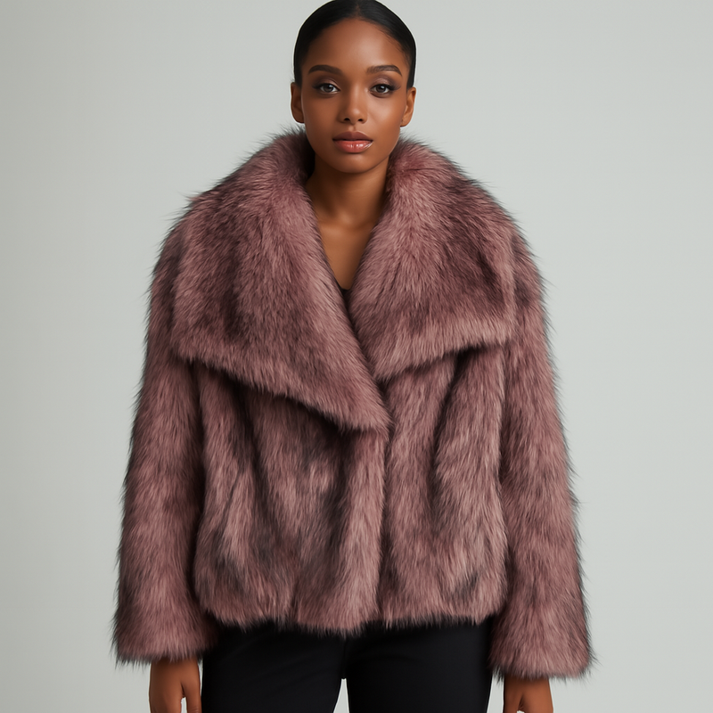 Women’s Elegant Faux Fur Coat, Fluffy Long Sleeve Lapel Jacket for Autumn and Winter