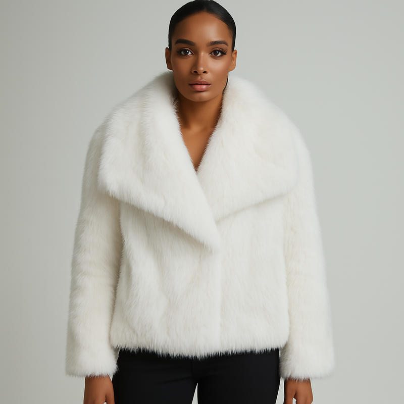 Women’s Elegant Faux Fur Coat, Fluffy Long Sleeve Lapel Jacket for Autumn and Winter