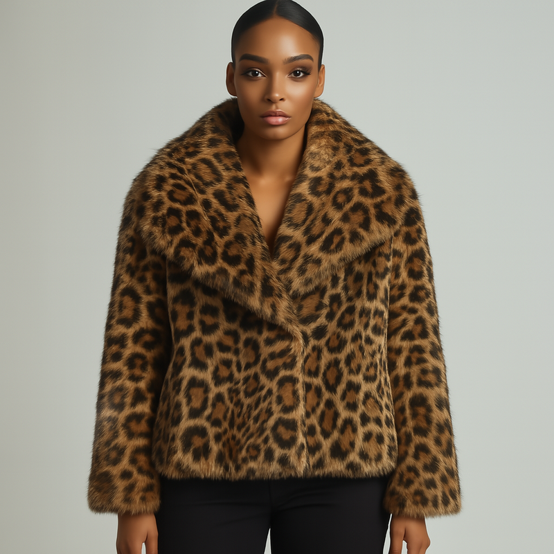 Women’s Elegant Faux Fur Coat, Fluffy Long Sleeve Lapel Jacket for Autumn and Winter