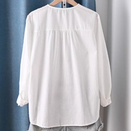 Elegant Women's 100% Cotton Pleated Long Sleeve Blouse in Black or White