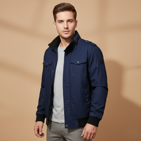 Men’s Cotton Stand Collar Casual Jacket for Spring and Fall